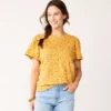 Women's Sonoma Goods For Life® Seamed Flutter Sleeve Top -Sonoma Goods For Life 5611922 Gold Red Floral