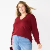 Plus Size Sonoma Goods For Life® Smocked Sleeve V-Neck Top -Sonoma Goods For Life 5689960 Maroon