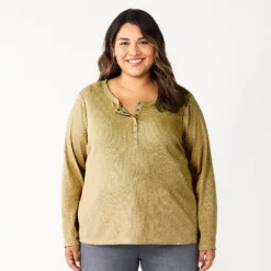 Plus Size Sonoma Goods For Life® Essential Long Sleeve Henley Top