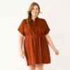 Plus Size Sonoma Goods For Life® Henley Shirt Dress -Sonoma Goods For Life 5805994 Brown Chili