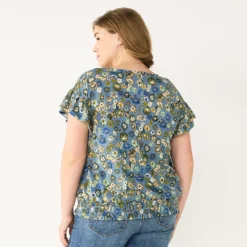 Plus Size Sonoma Goods For Life® Banded Bottom Ruffle Sleeve Top -Sonoma Goods For Life 5819597 ALT