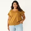 Plus Size Sonoma Goods For Life® Banded Bottom Ruffle Sleeve Top -Sonoma Goods For Life 5819597 Yellow Floral