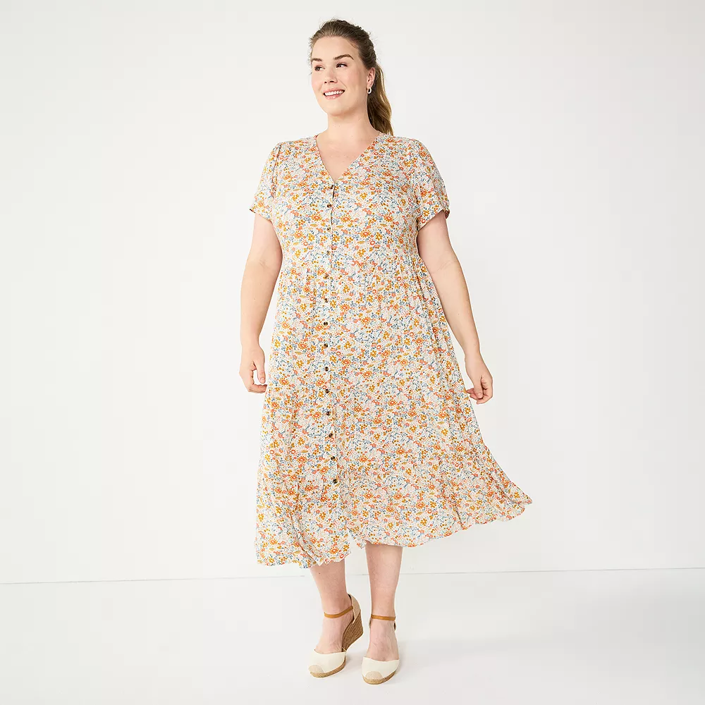 Plus Size Sonoma Goods For Life® Button Front Tiered Midi Dress 3 Plus Size Sonoma Goods For Life® Button Front Tiered Midi Dress
