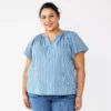 Plus Size Sonoma Goods For Life® Flutter Sleeve Y-Neck Top -Sonoma Goods For Life 5929300 Blue Stripe